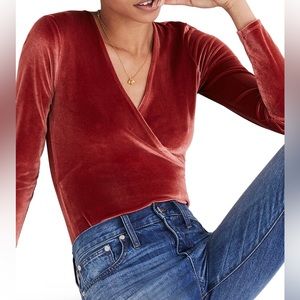 Madewell orange velvet wrap bodysuit - size small